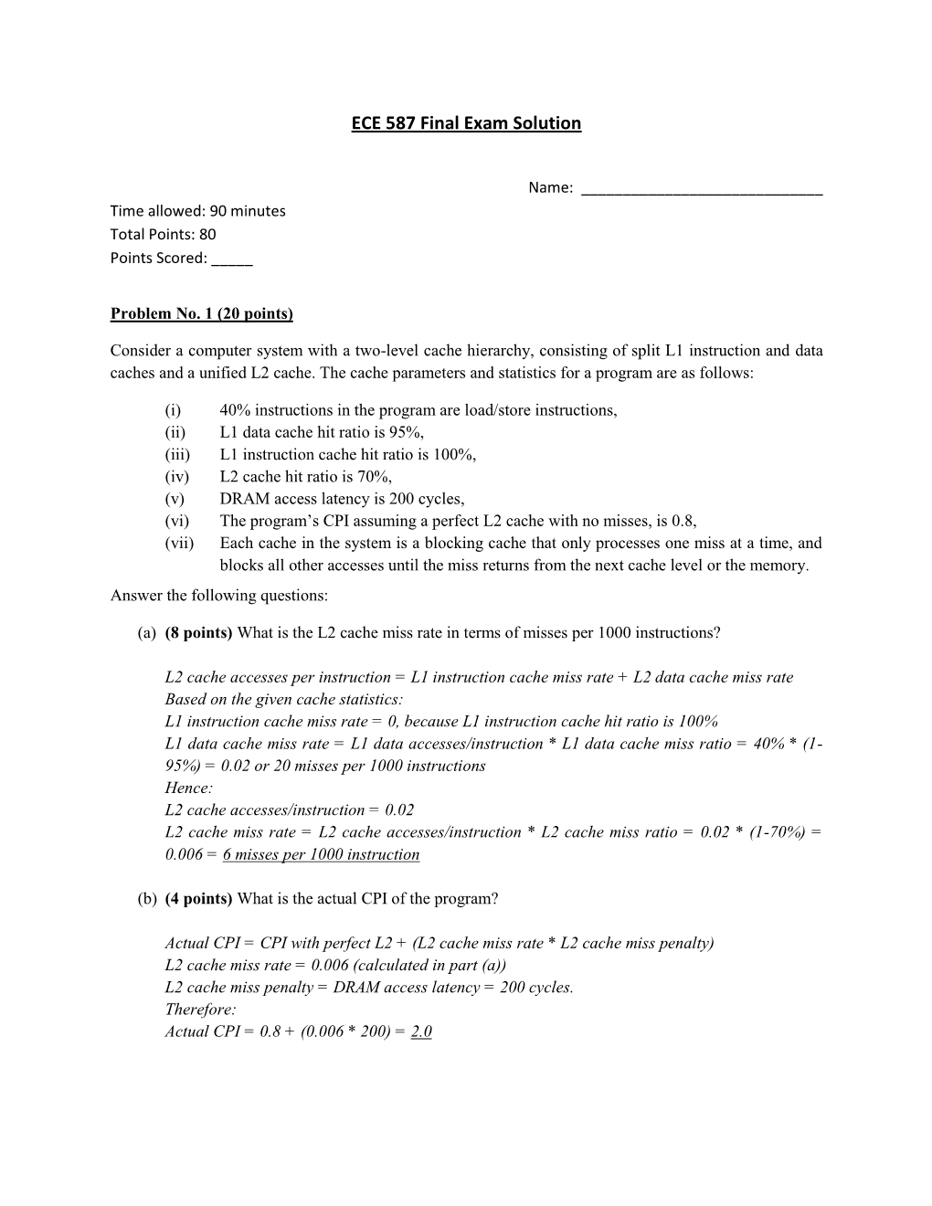 ECE 587 Final Exam Solution