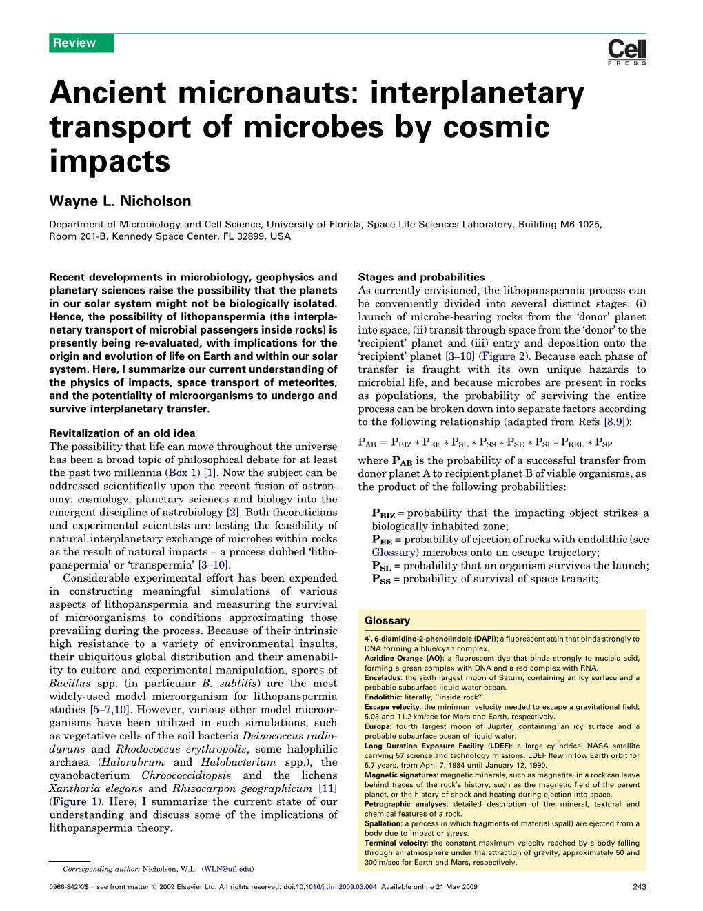 Interplanetary Transport of Microbes by Cosmic Impacts