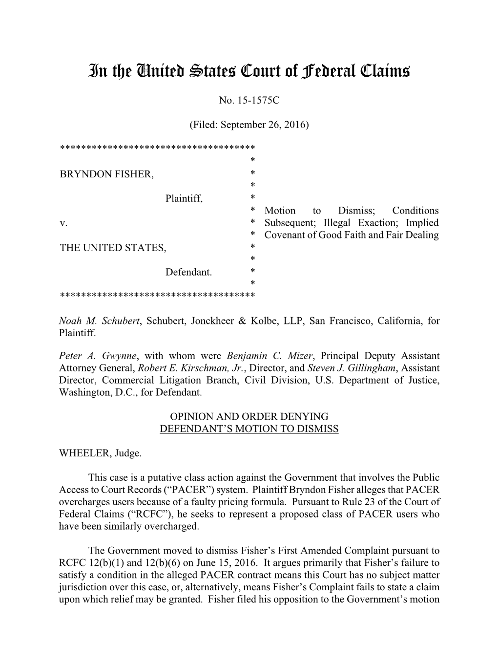 In the United States Court of Federal Claims