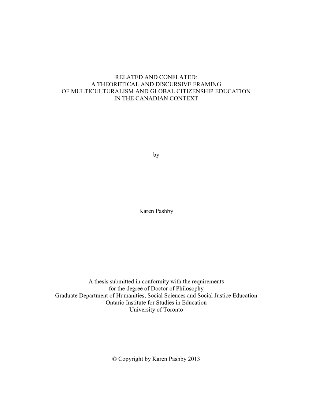 A Theoretical and Discursive Framing of Multiculturalism and Global Citizenship Education in the Canadian Context