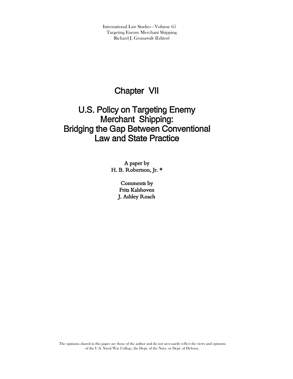 US Policy on Targeting Enemy Merchant Shipping