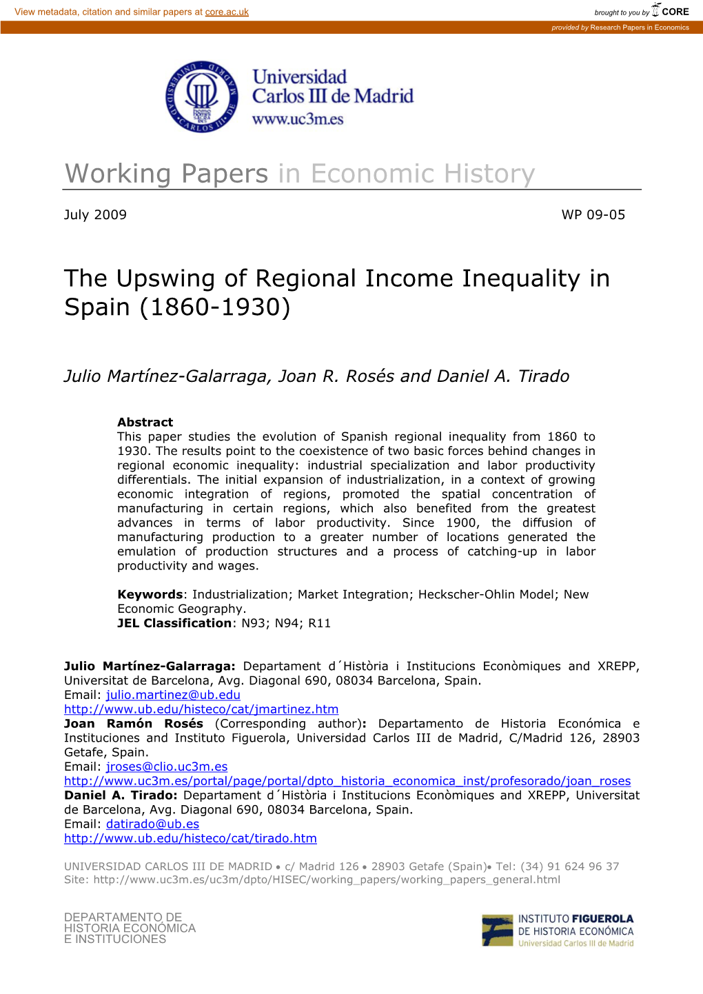 Working Papers in Economic History