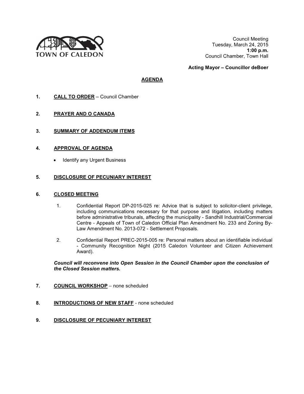 March 24 Council Agenda