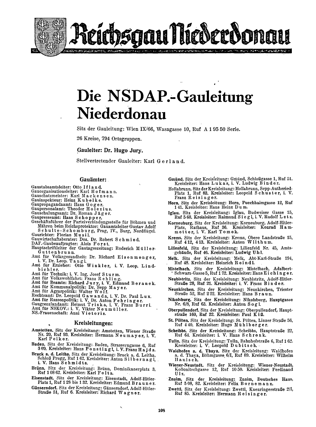 Niederdonau NSDAP Und Staatliche Verwaltung