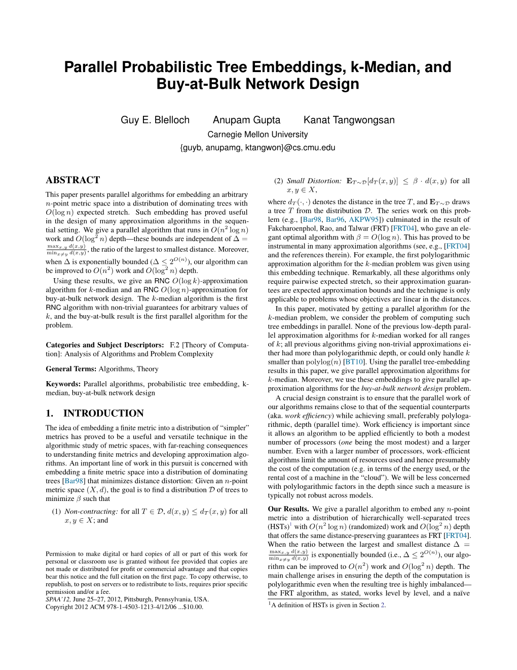 Parallel Probabilistic Tree Embeddings, K-Median, and Buy-At-Bulk Network Design