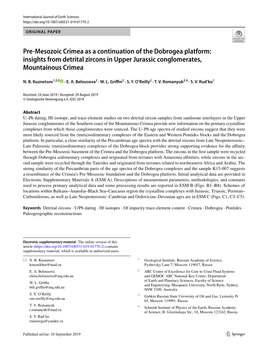 Pre-Mesozoic Crimea As a Continuation of the Dobrogea