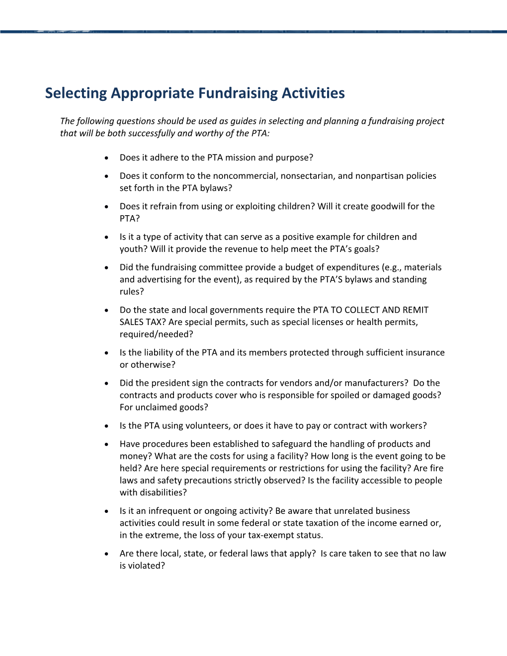 Selecting Appropriate Fundraising Activities
