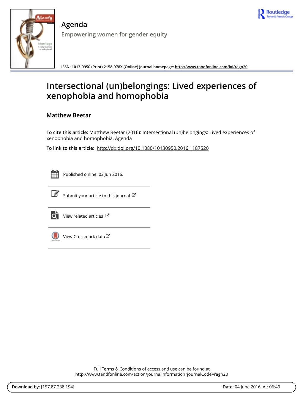 (Un)Belongings: Lived Experiences of Xenophobia and Homophobia