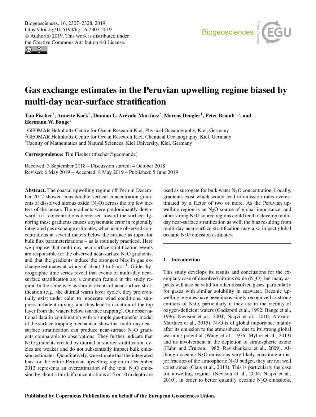 Gas Exchange Estimates in the Peruvian Upwelling Regime Biased by Multi-Day Near-Surface Stratification