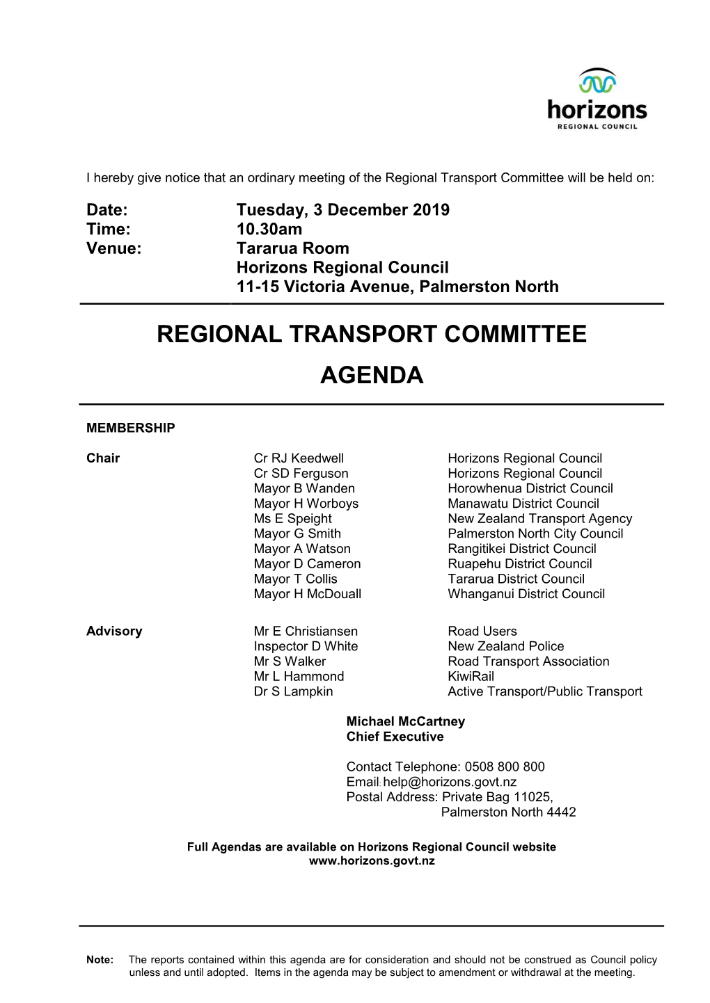 Agenda of Regional Transport Committee