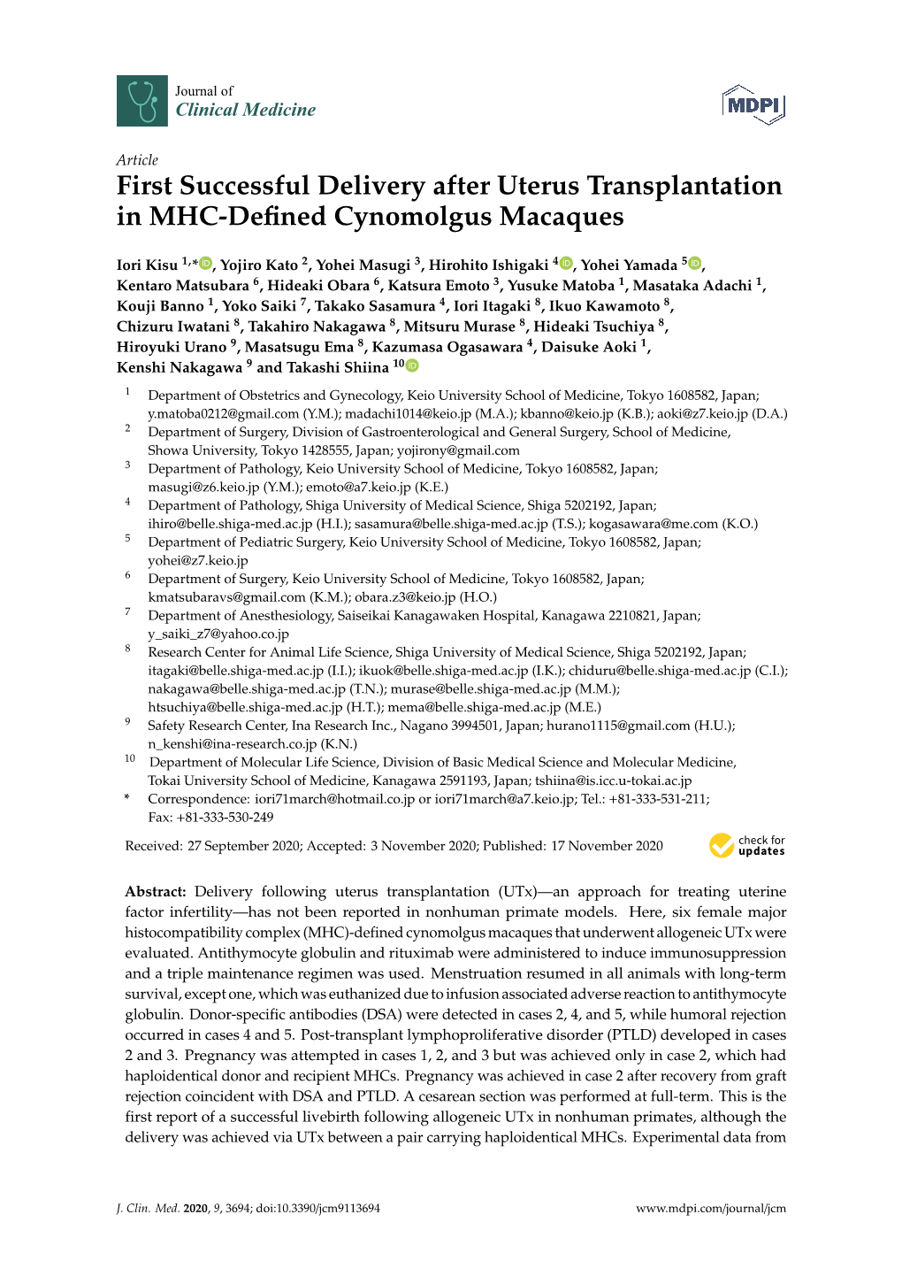 First Successful Delivery After Uterus Transplantation in MHC-Defined