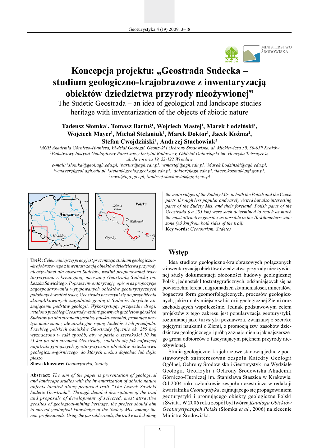 Koncepcja Projektu: „Geostrada Sudecka – Studium Geologiczno