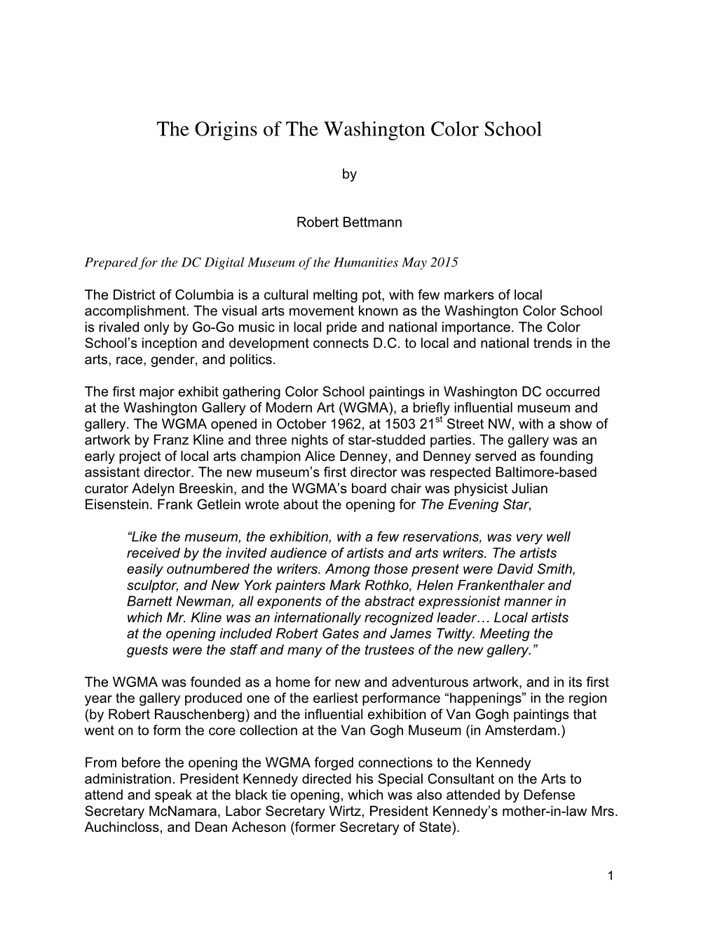 The Origins of the Washington Color School