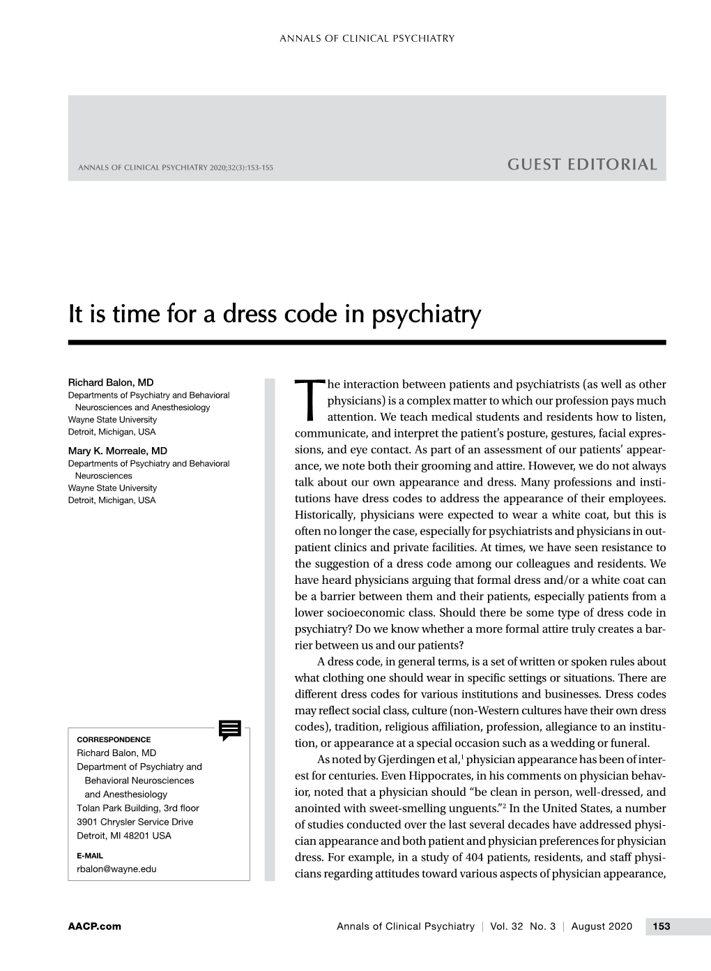 It Is Time for a Dress Code in Psychiatry