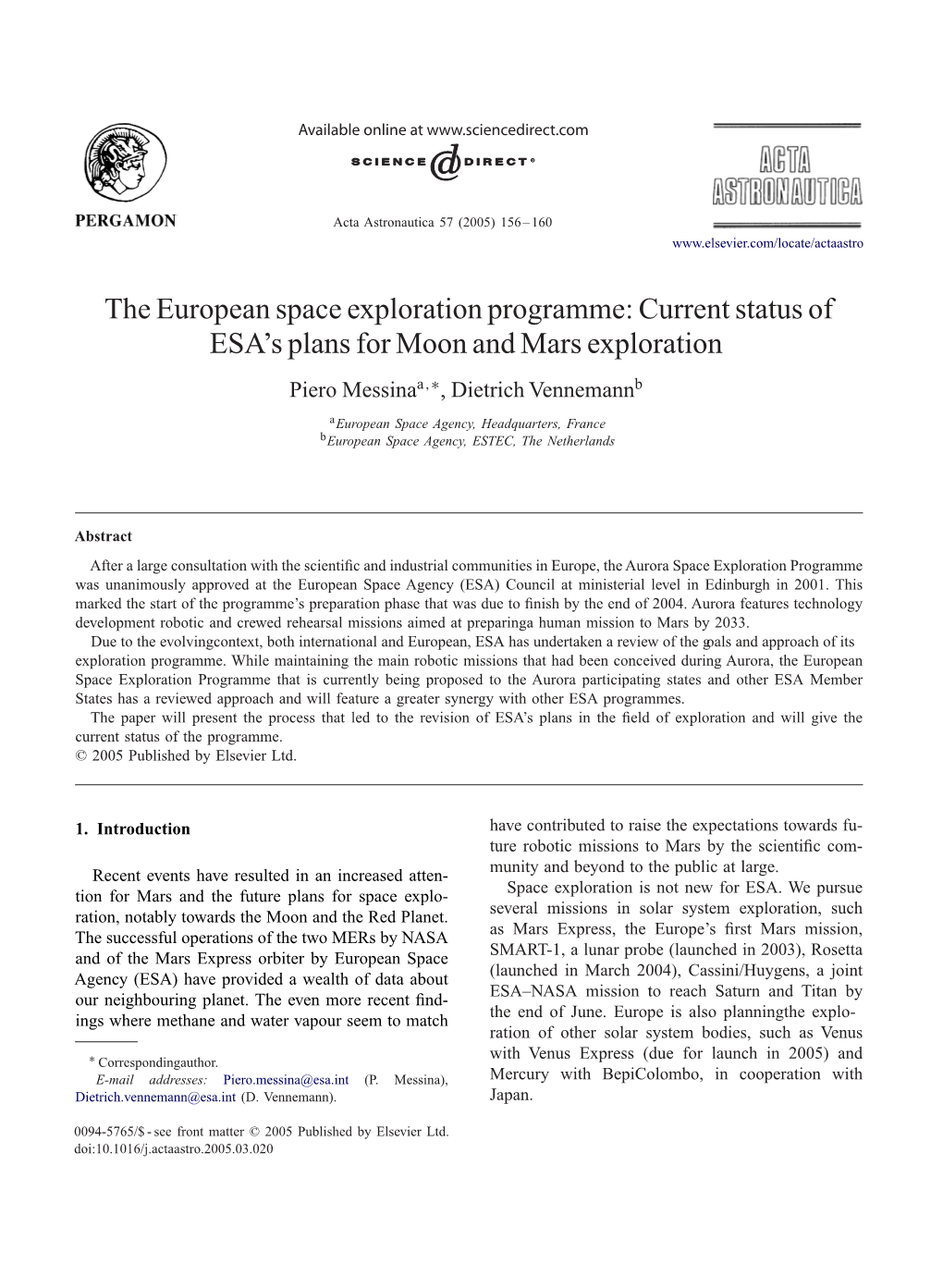 The European Space Exploration Programme: Current Status of ESA's