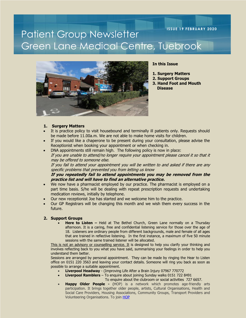 Patient Group Newsletter Green Lane Medical Centre, Tuebrook