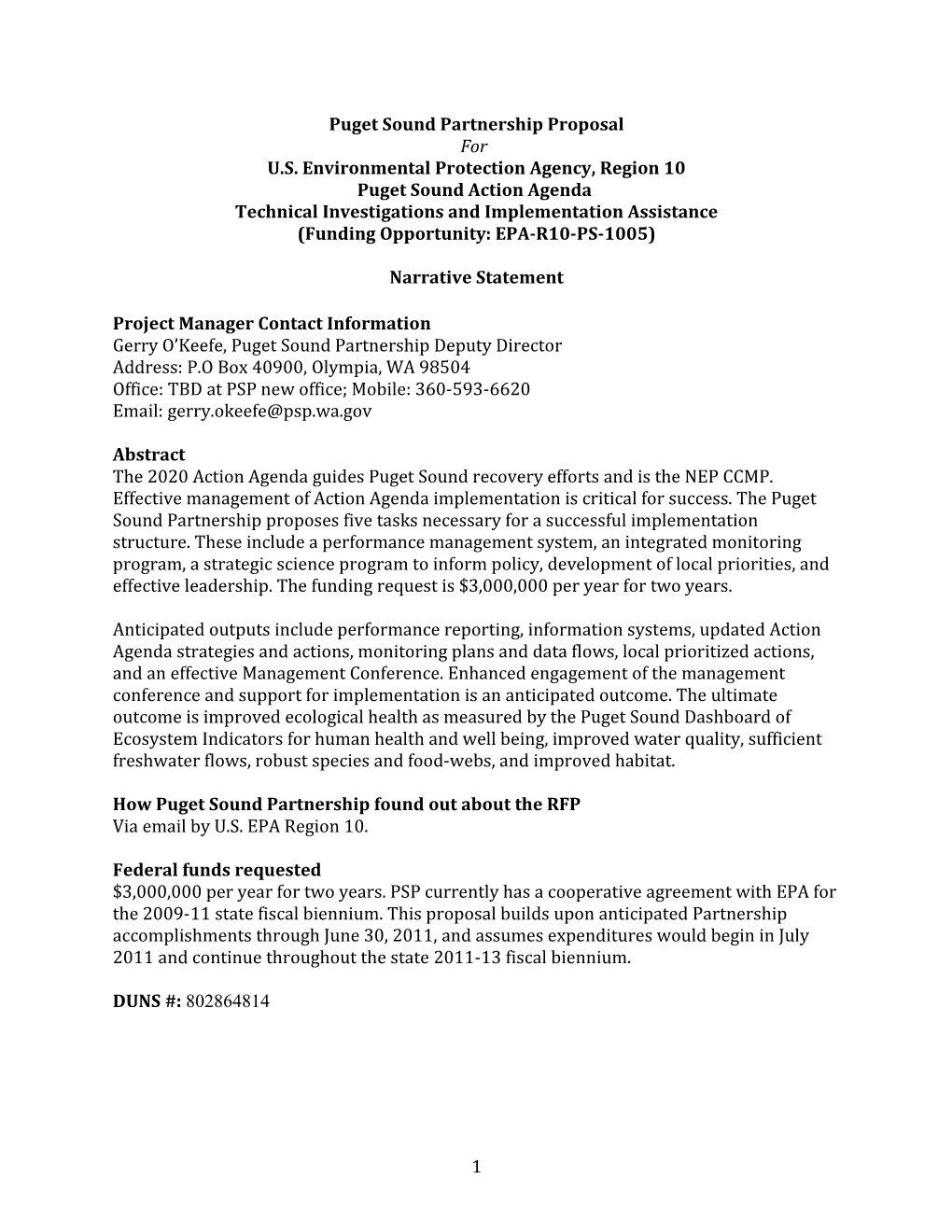Puget Sound Partnership Proposal