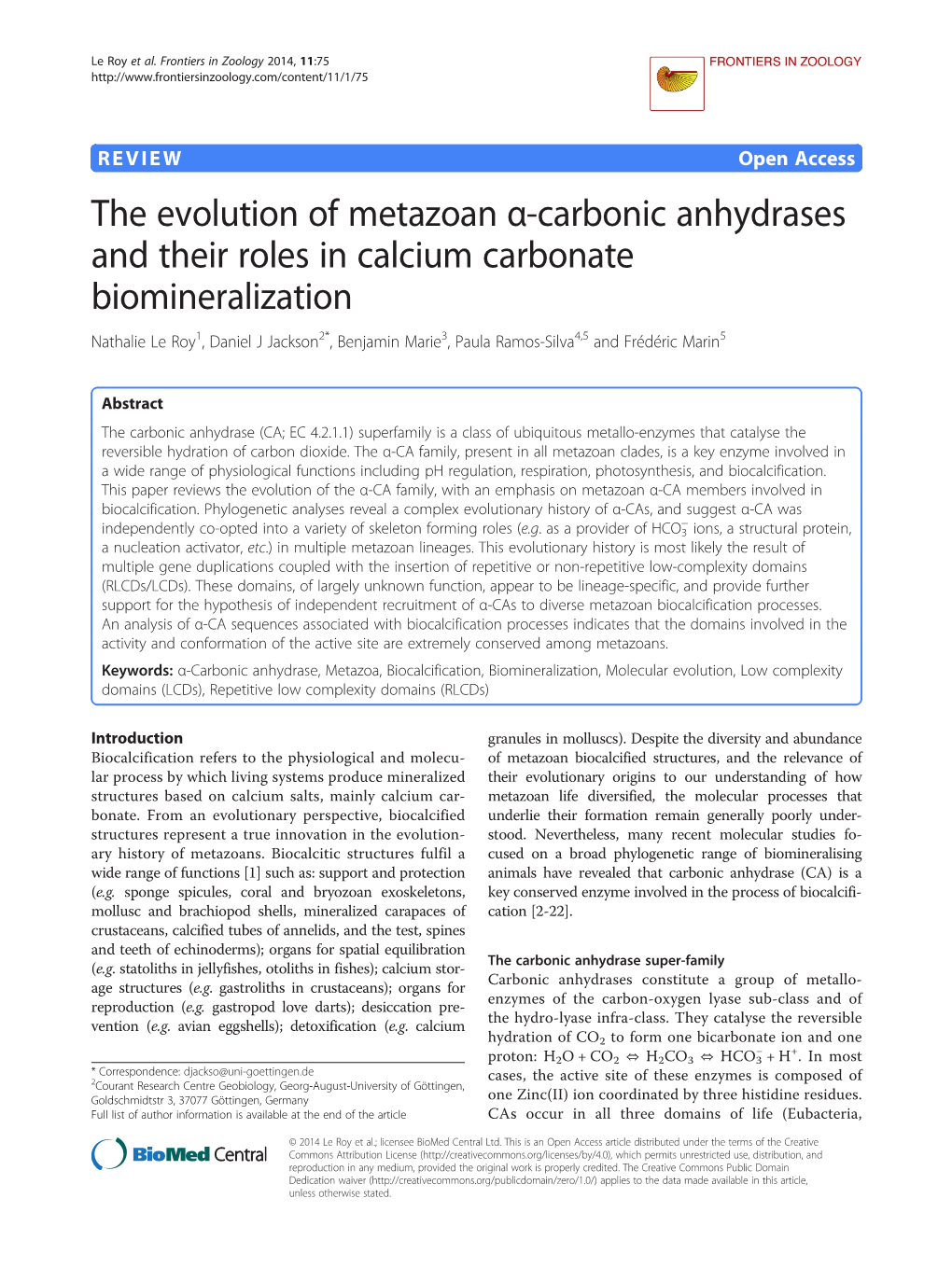 The Evolution of Metazoan Α-Carbonic Anhydrases and Their Roles In