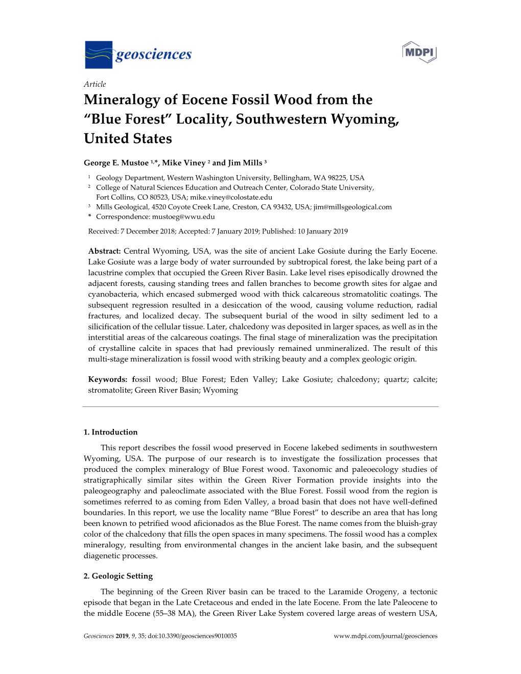 Mineralogy of Eocene Fossil Wood from the “Blue Forest” Locality, Southwestern Wyoming, United States