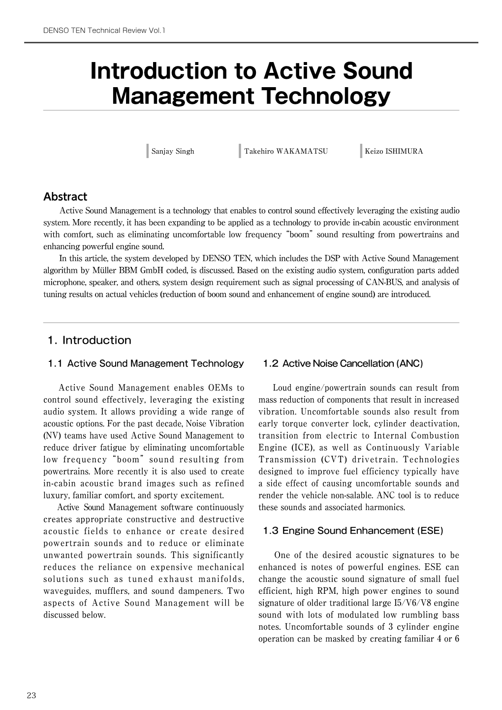 Introduction to Active Sound Management Technology