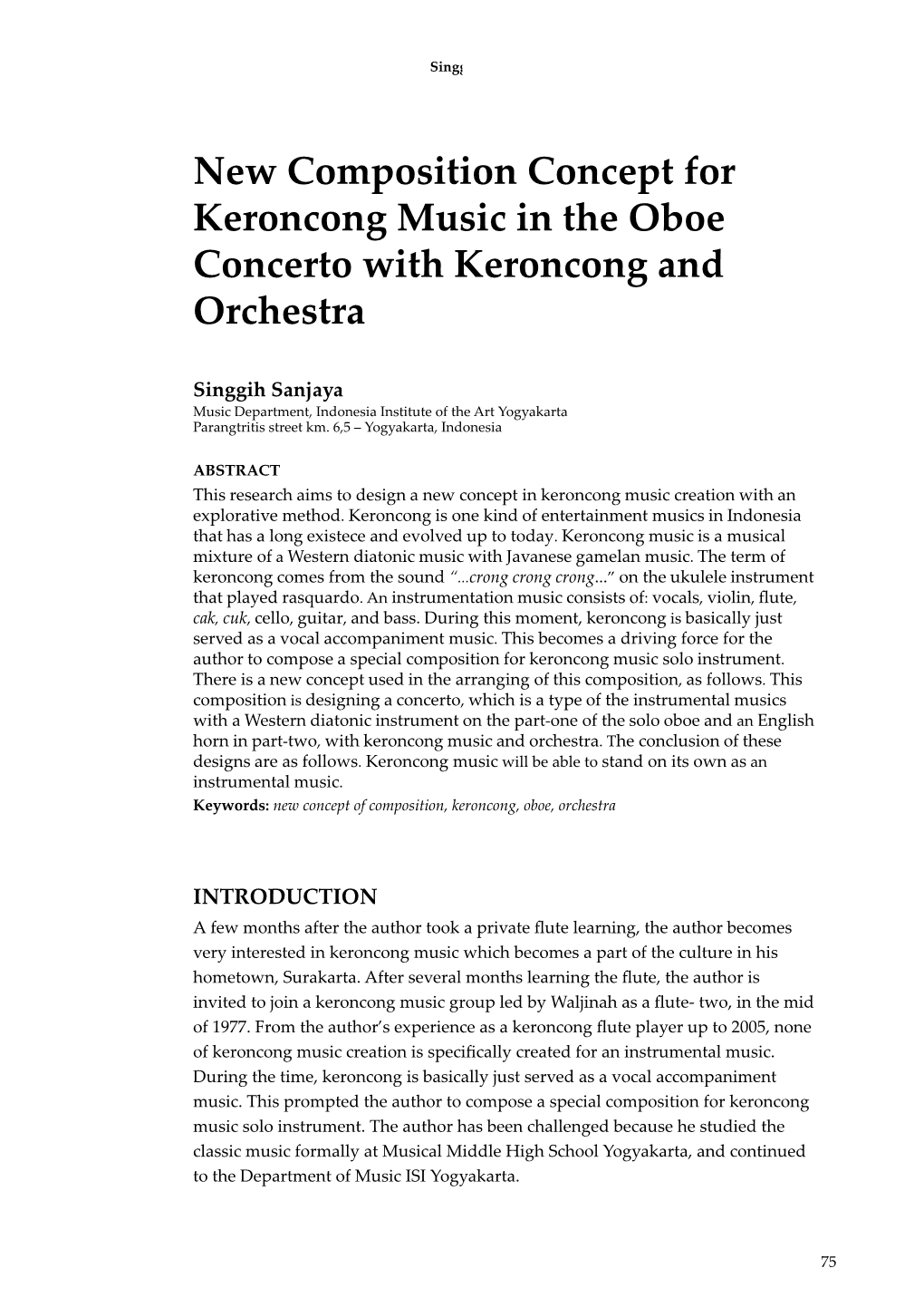 New Composition Concept for Keroncong Music in the Oboe Concerto with Keroncong and Orchestra