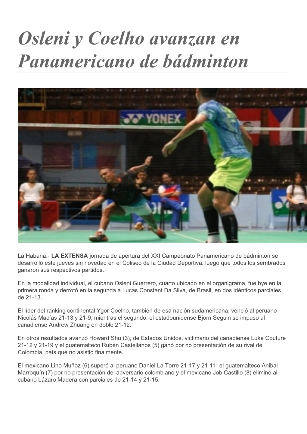 Osleni Y Coelho Avanzan En Panamericano De Bádminton