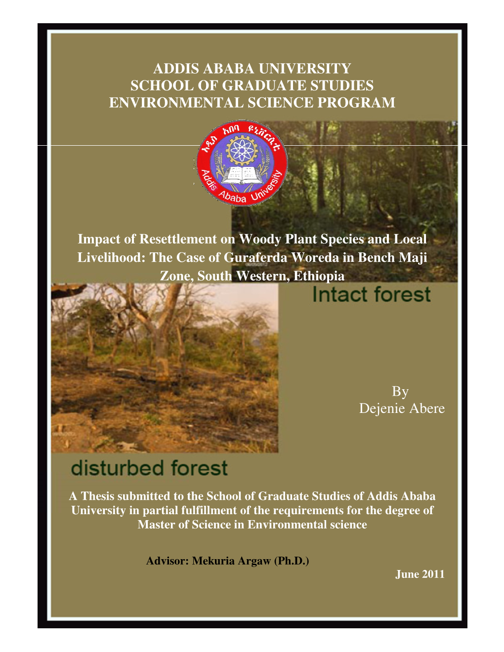 Addis Ababa University School of Graduate Studies Environmental Science Program