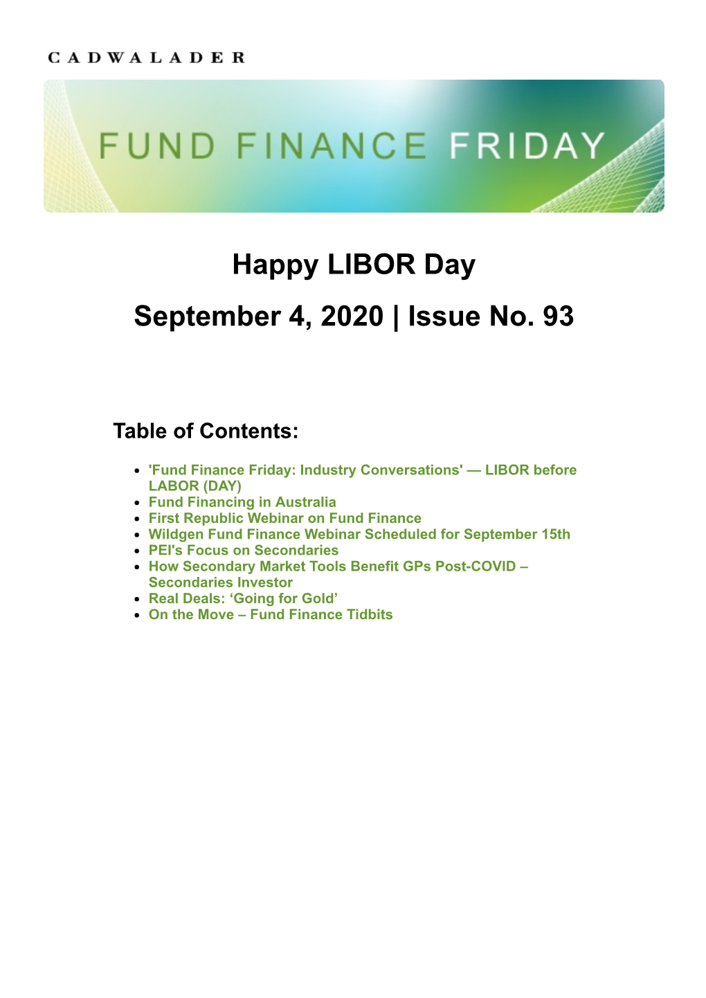 Happy LIBOR Day September 4, 2020 | Issue No