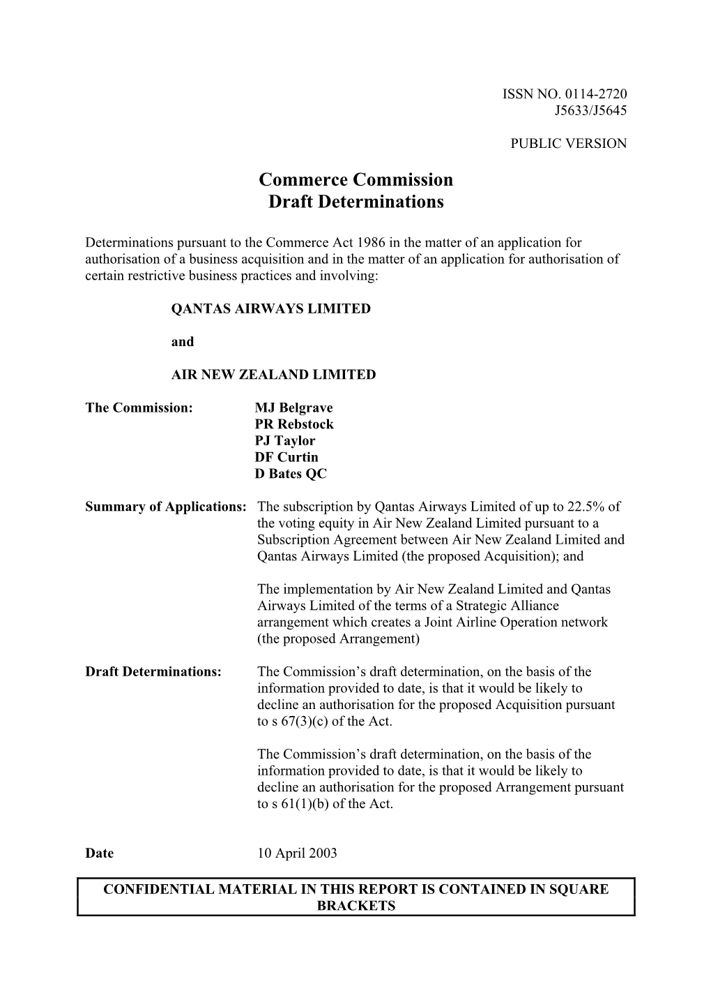 Commerce Commission Draft Determinations