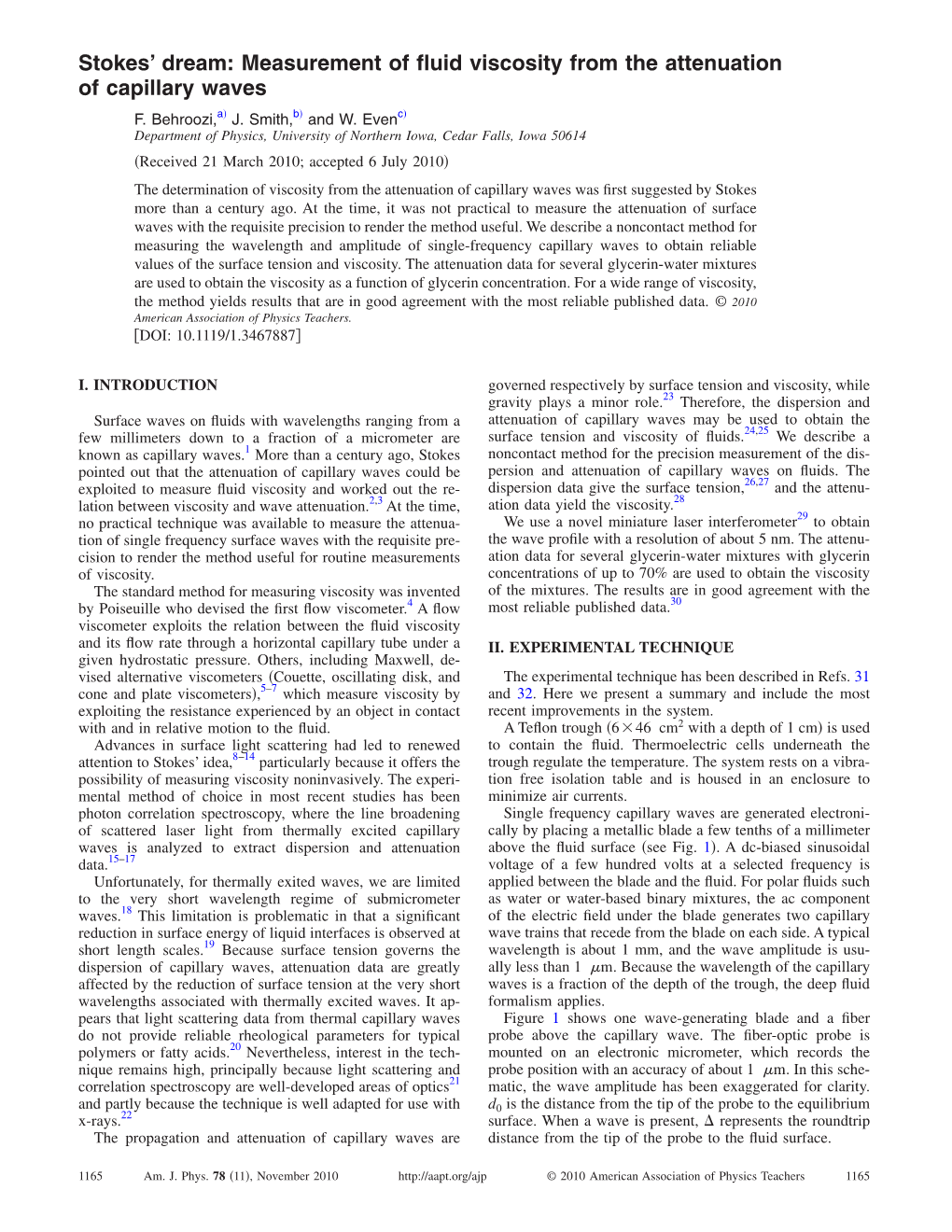 Measurement of Fluid Viscosity from the Attenuation of Capillary Waves