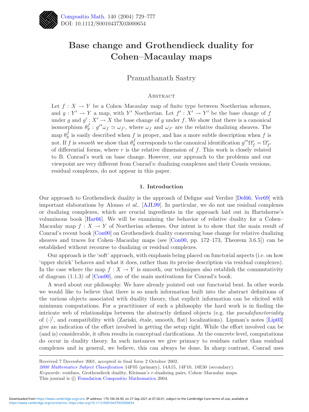 Base Change and Grothendieck Duality for Cohen&#8211;Macaulay