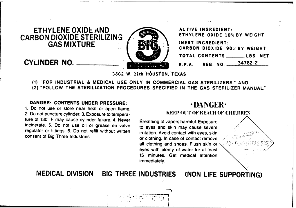 U.S. EPA, Pesticide Product Label, ETHYLENE OXIDE and CARBON