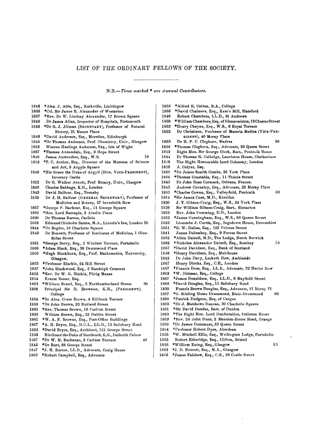 List of the Ordinary Fellows of the Society