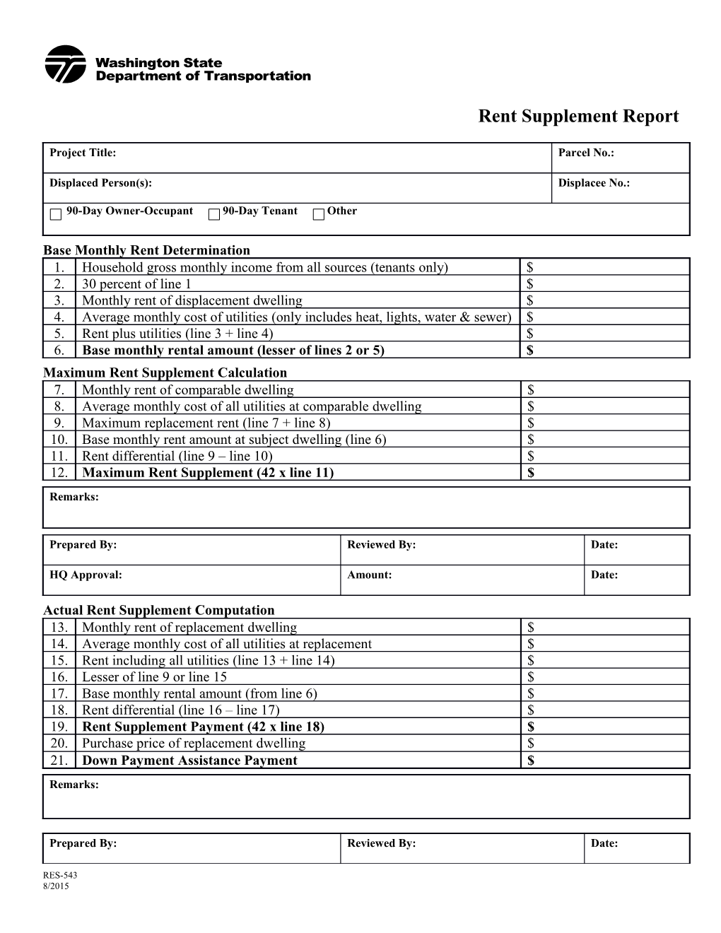 RES 543 Rent Suppliment Report