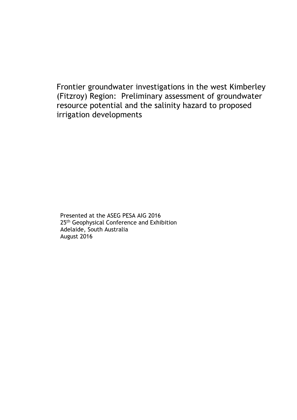 Frontier Groundwater Investigations in the West Kimberley.Pdf