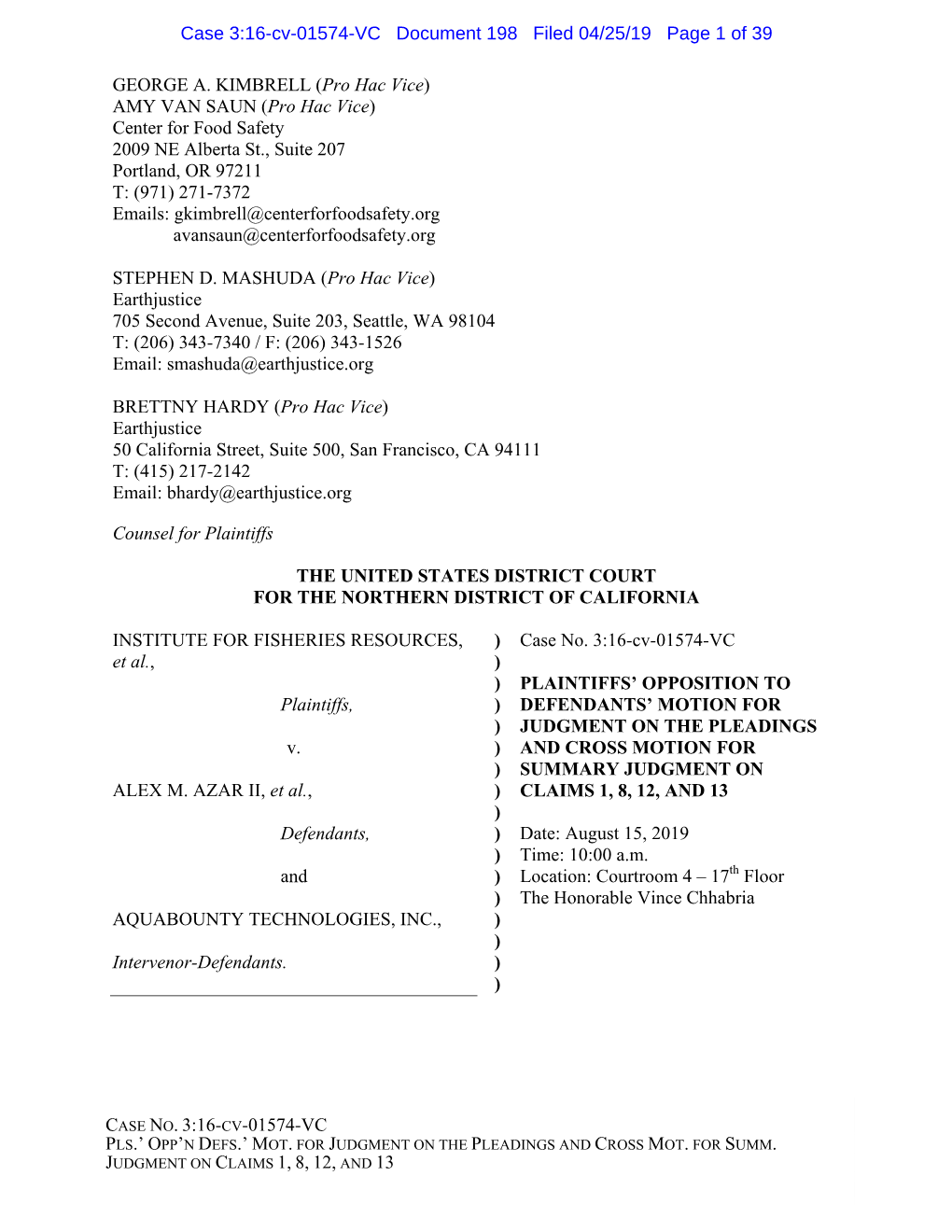 Case 3:16-Cv-01574-VC Document 198 Filed 04/25/19 Page 1 of 39