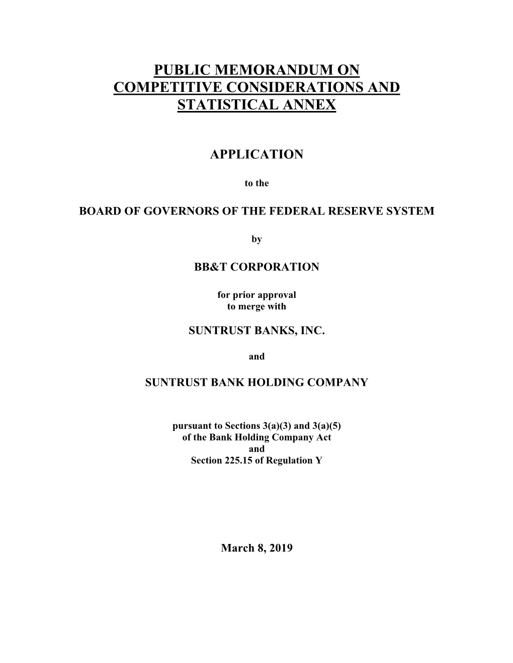 Public Memorandum on Competitive Considerations Andand Statistical Annex