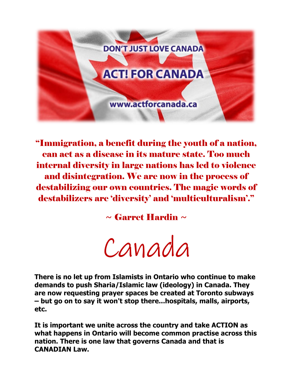 ACT! for Canada Facebook Group Which We Encourage You to Join!