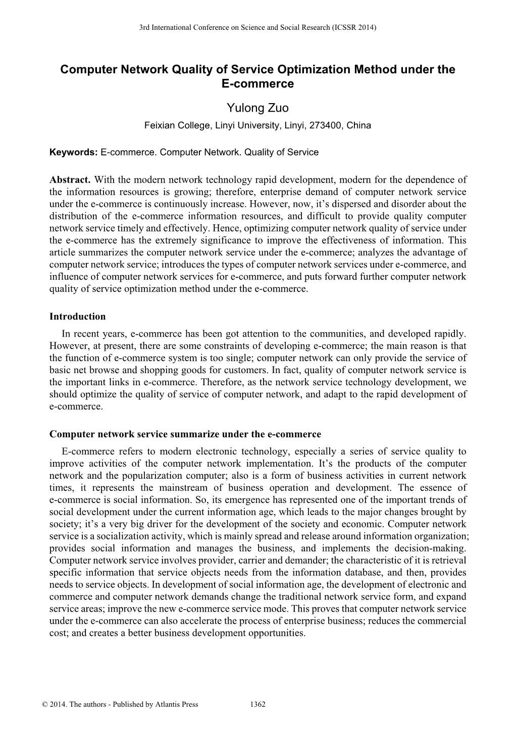 Computer Network Quality of Service Optimization Method Under the E-Commerce