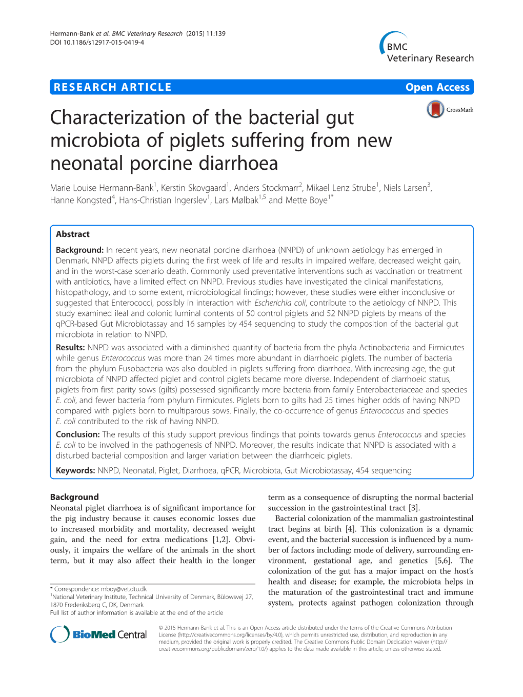 Characterization of the Bacterial Gut Microbiota of Piglets Suffering From