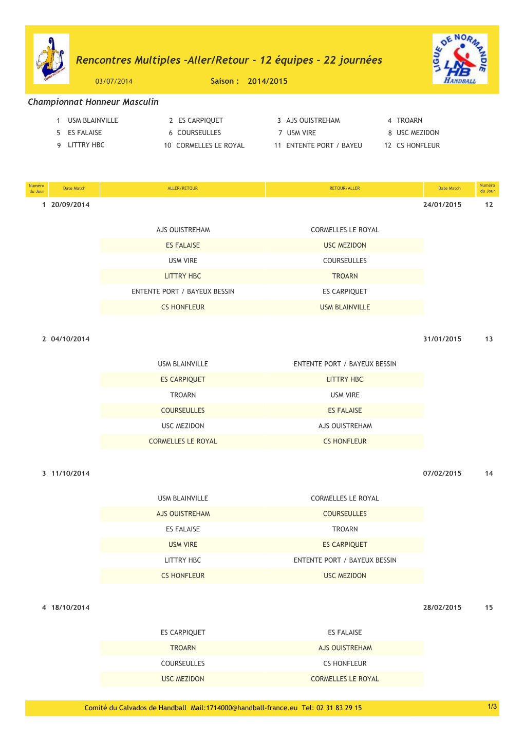 Championnat Honneur Masculin