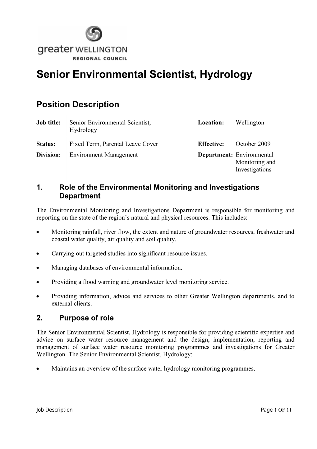 Senior Environmental Scientist, Hydrology