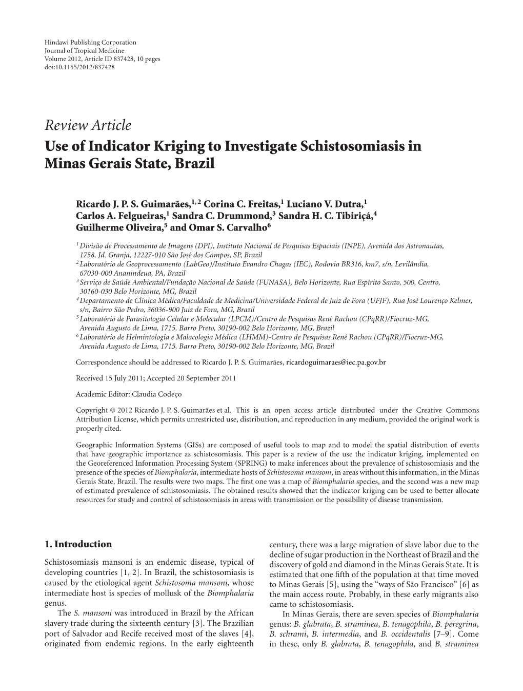 Use of Indicator Kriging to Investigate Schistosomiasis in Minas Gerais State, Brazil