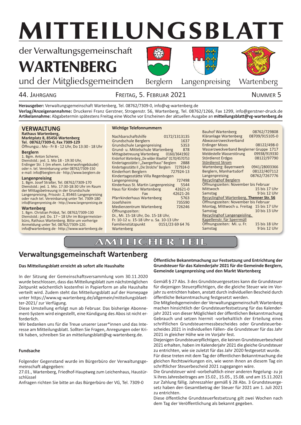 Mitteilungsblatt Nummer 5 Vom 05.02.2021