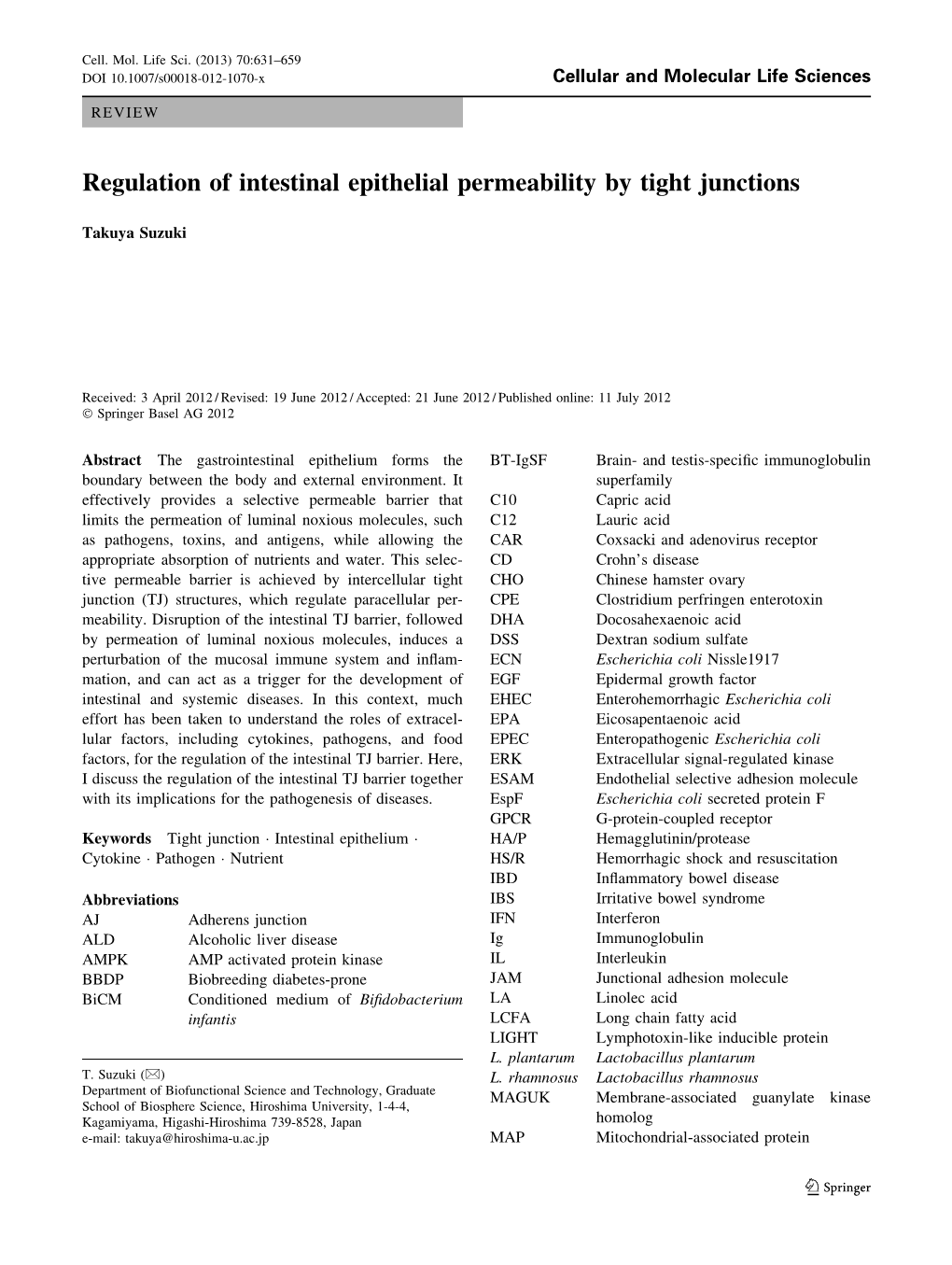 Regulation of Intestinal Epithelial Permeability by Tight Junctions