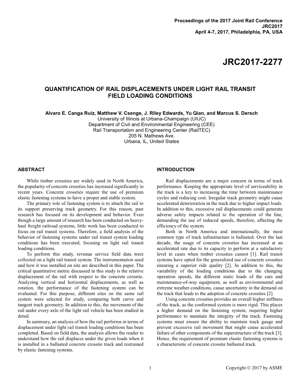 Quantification of Rail Displacements Under Light Rail Transit Field Loading Conditions