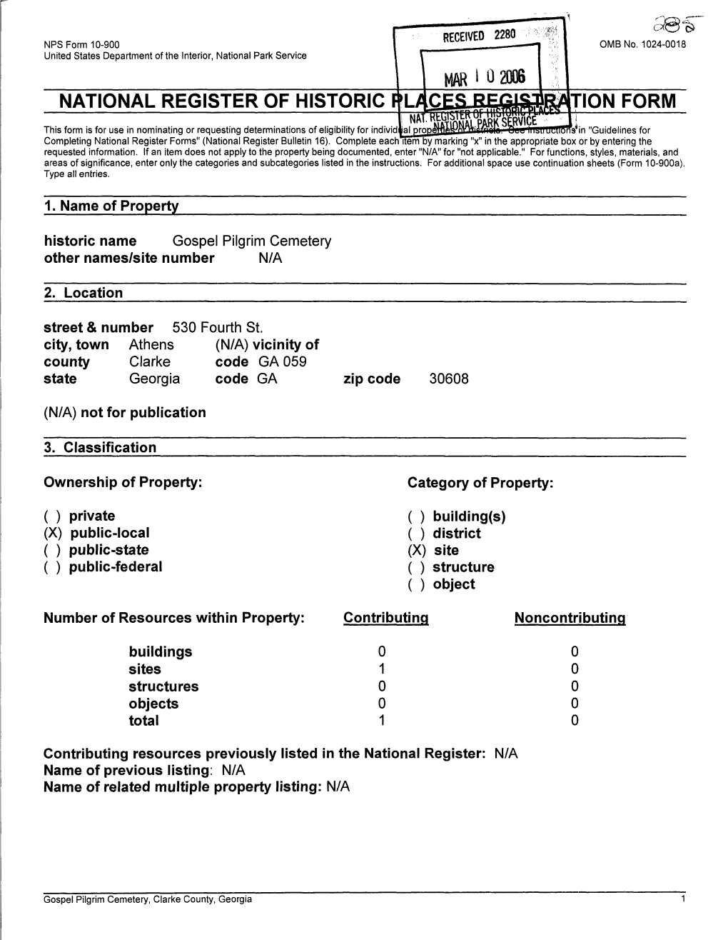 Mar I 02006 National Register of Historic Ion Form