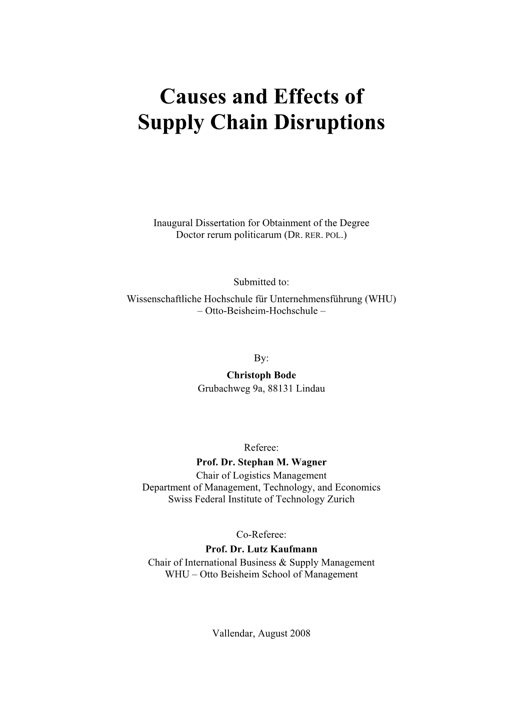 Causes and Effects of Supply Chain Disruptions