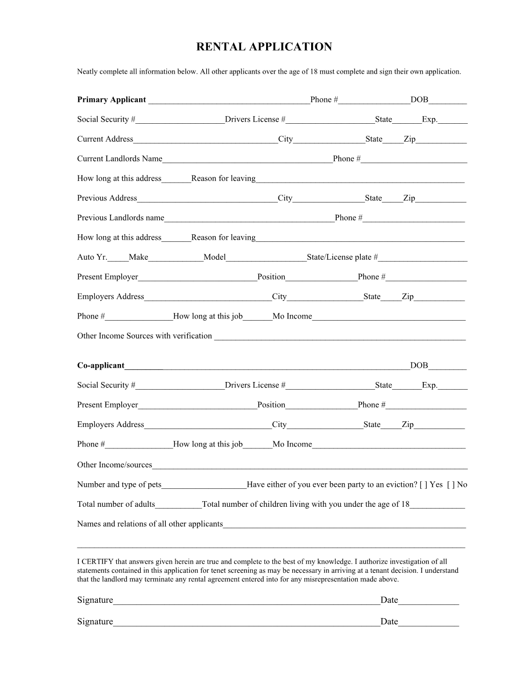 Rental Application for Married Couples s1