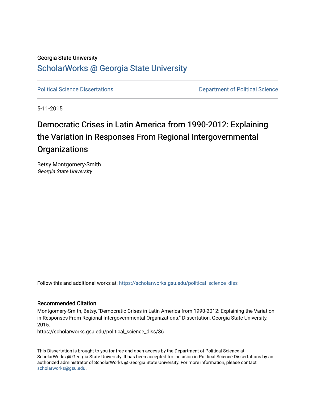 Democratic Crises in Latin America from 1990-2012: Explaining the Variation in Responses from Regional Intergovernmental Organizations